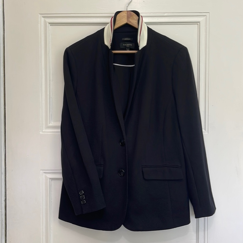 Talbots Aberdeen Knit 2-Button Blazer Jacket Fully Lined Black Front Pocket 14W